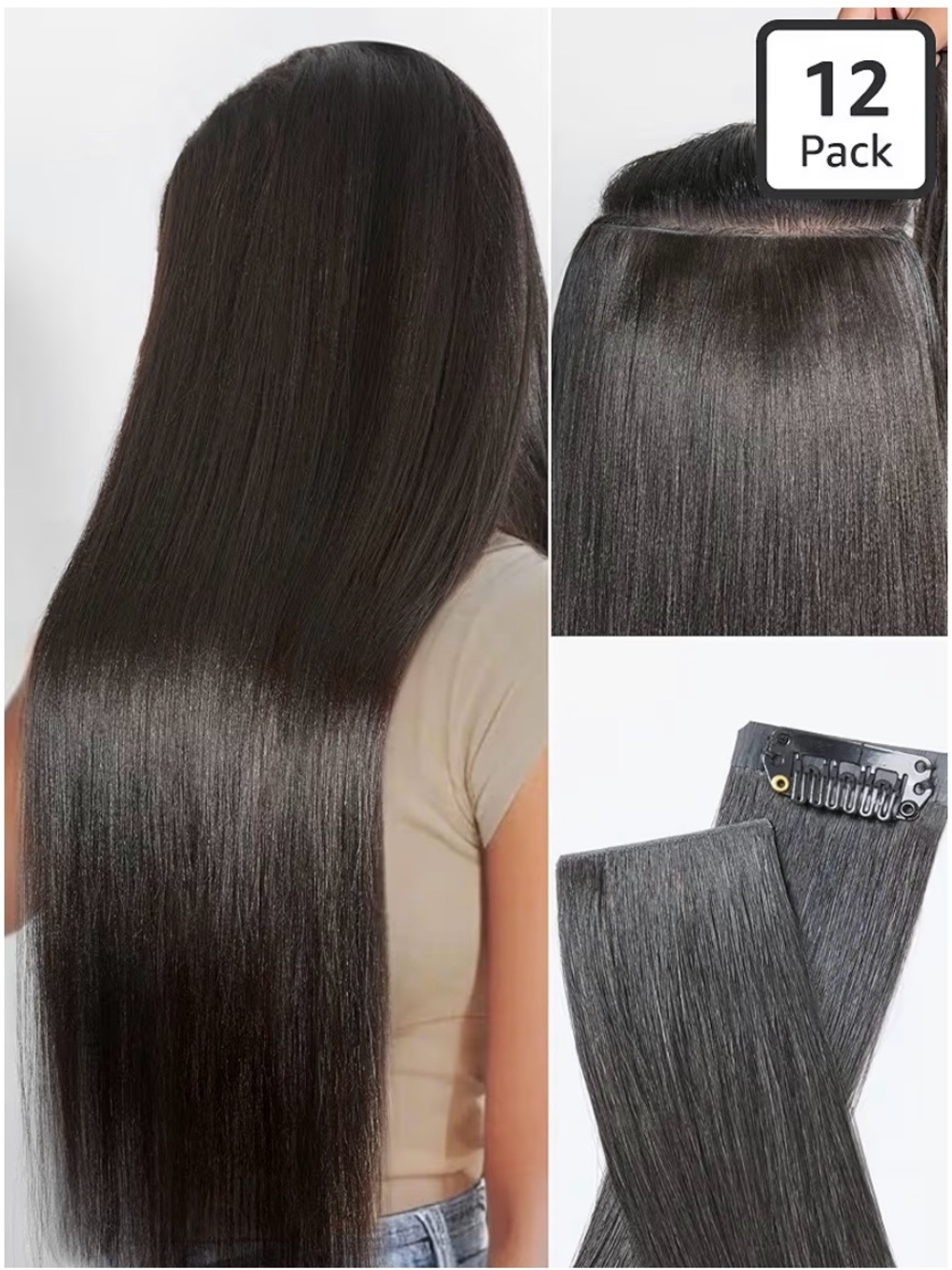 Luv me Clip-In Straight Hair Extensions - Black - 12 Pack